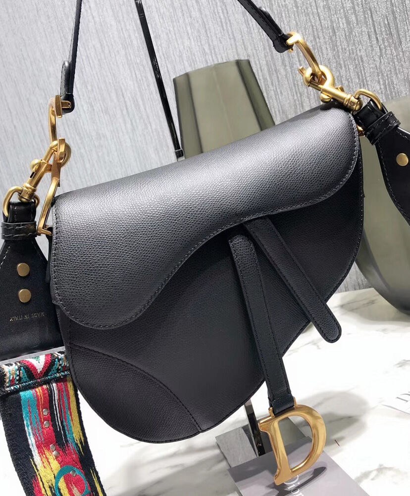 Christian Dior Saddle Bag Leather Black